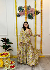 Mehndi green chiffon lehnga set - kasumi.in
